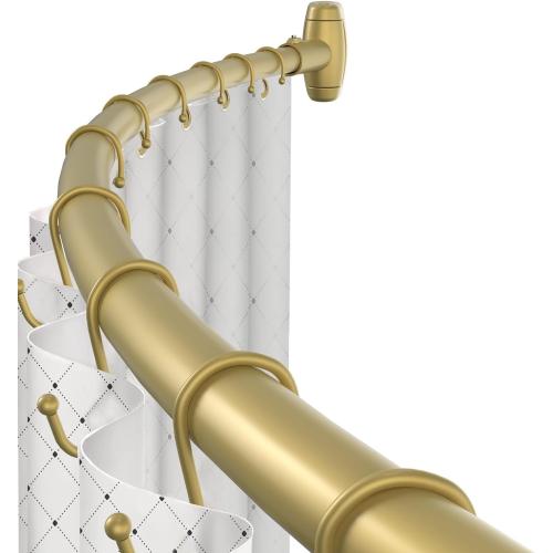 Curved Shower Curtain Rod, TOPROD Round Shower Curtain Rod 48 to 72 Inches Adjustable, Rounded Bowed Stainless Steel Shower Rods for Bathroom, Bathtub, More Shower Space, Gold, Need to Drill