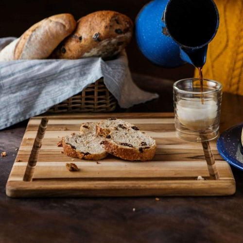 Cutting Board With Juice Canal - Square Teak Wood Serving Board (12 x 12 x .55 in.) - By Teakhaus
