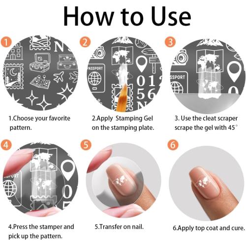 PH PandaHall 3pcs Travel Pattern Nail Stamp Plate Compass Map Pattern Print Art Template Stainless Steel Nail Image Plate Travel Theme Nails Art Stencils for Women DIY Printing 4.7x2.3 inch