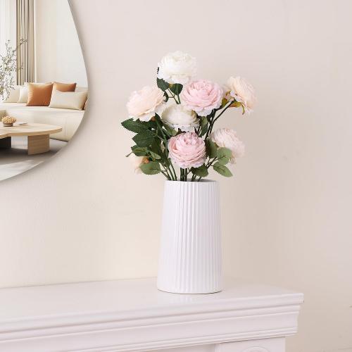 White Ceramic Vase for Flowers, Large Modern White Vase for Home Decor, Decorative Vase for Living Room, Office, Mantel, Bookshelf, Dining Table, 8 inches