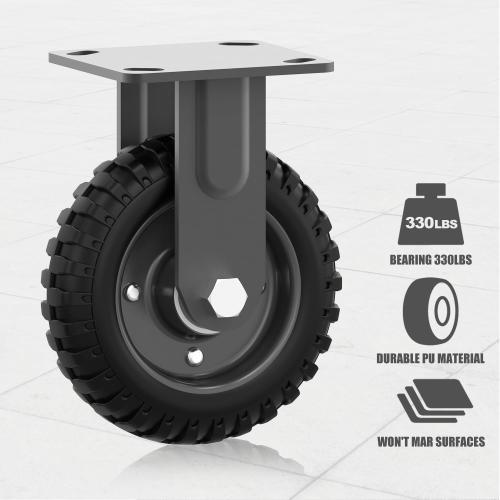 8 Inch Fixed Heavy Duty Cast Iron Caster Wheel - 1000lb Capacity, Black Rim, Solid Rubber, Outdoor, Flat Free for Carts, Dolly, Workbench, Trolley, DIY Tools(2 Pack)