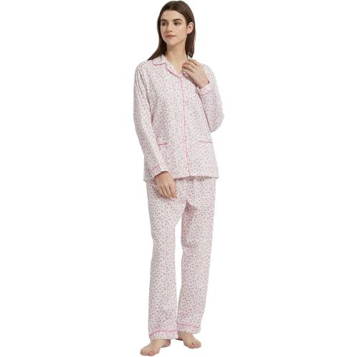 Women's Medium 100% Cotton Pajama Set For Women Long Sleeve Soft Button Pajamas Elastic Drawstring PJs
