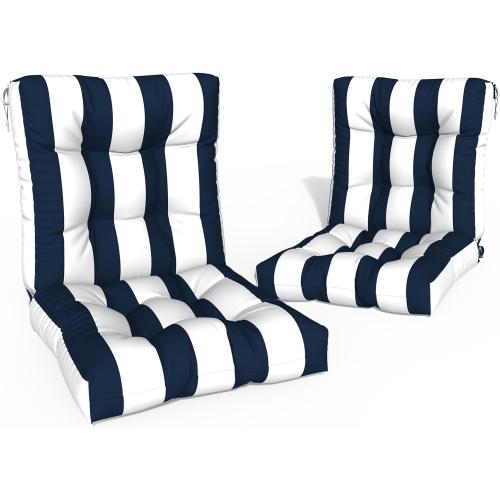 Outdoor Chair Cushions, Tufted Back Patio Furniture Cushions Set of 2, Water Repellent Wicker High Back Chair Cushion for Home Garden Lounge Deep Chairs, 42x21x4 Inch, Cabana Navy