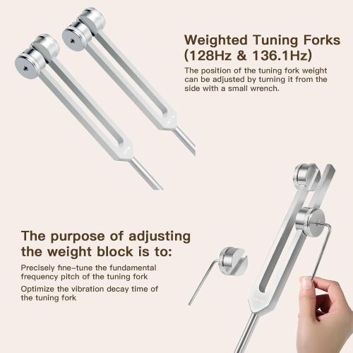 Tuning Forks for Healing Set - Weighted & Unweighted Tuning Fork(128Hz, 136.1Hz, 256Hz, 384Hz) with Reflex Hammer, Healing Instrunments for Sound Therapy & Meditation