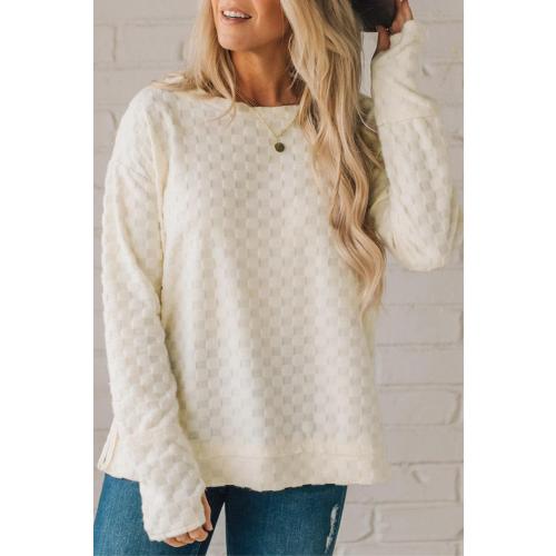 Size M Chvity Women’s Textrued Thumbhole Sleeve Knit Tops Crewneck Long Sleeve Solid Pullover Sweatshirt Tops