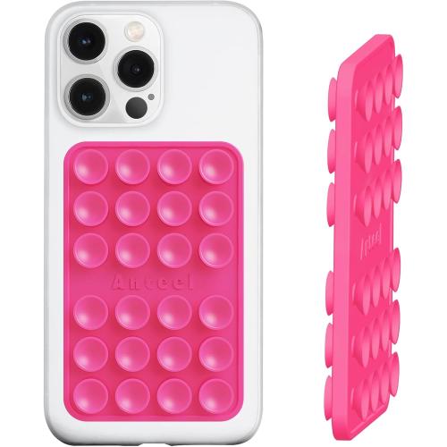 Anteel Double-Sided Silicone Suction Phone Case Mount, Enhanced Suction Cup Power and Thickened Grip for Selfies and Videos, Durable, Hands-Free Non Slip Accessories, 2.36x3.66 (Rose)