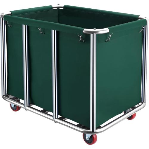 Commercial Laundry Cart with Wheels,11.35 Bushel Commercial Laundry Hamper,Industrial Rolling Laundry Basket with Sturdy Stainless Steel Frame and Oxford Bag for Home Hotel 440 lbs (Blackish Green)