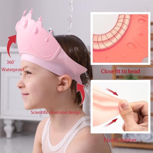 Baby Shower Cap Shield, Baby bath set shower cap, Visor Hat for Eye and Ear Protection for 0-9 Years Old Children,Cute Crown Shape Makes the Baby Bath More Fun (Pink) LiLiBBShie