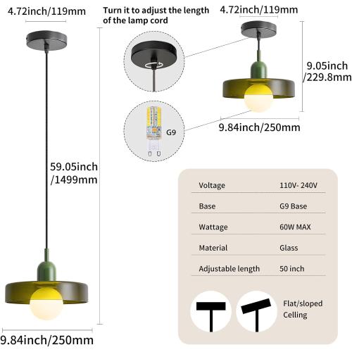 Glass Pendant Light Vintage Hanging Light Fixture Modern Kitchen Island Mid Century Modern Lamp Green