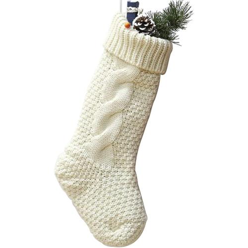 18 Large Size Cable Knit Christmas Stockings,Unique Burgundy Xmas Stocking Decorations for Family Holiday Season Decor (White)