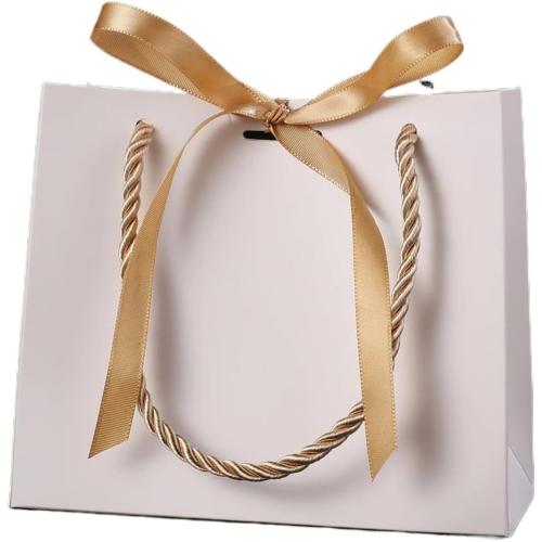 LNJMRU 20/50pcs Pretty Kraft Gift Bag Present For Gift Books Packaging Gold Handle Paper Box Paper Gift Bag(Color-01,50PCS_14X6X12CM)