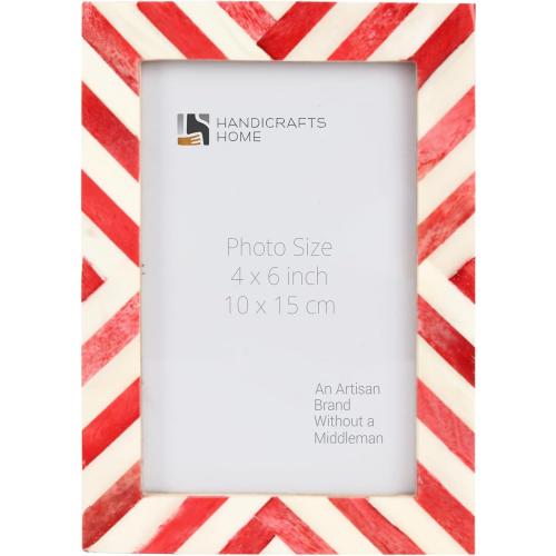 Handicrafts Home Red Picture Frame – 4x6 Handmade Chevron Bone Inlay Photo Frame for Christmas Decor, Holiday Gifting, Valentine’s Day Decor, Colorful Farmhouse Wall Decor, Boho Shelf Styling, Rustic Home Decor & Living Room Picture Frame