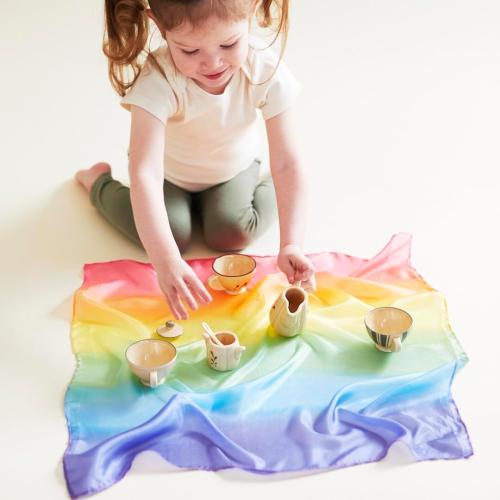 Sarah's Silks - Set of 5 Enchanted Mini Playsilks, 100% Silk 21 Square Scarf for Dance, Movement and Pretend Play - Rainbow, Starry Night, Sea, Fire and Blossom Scarves