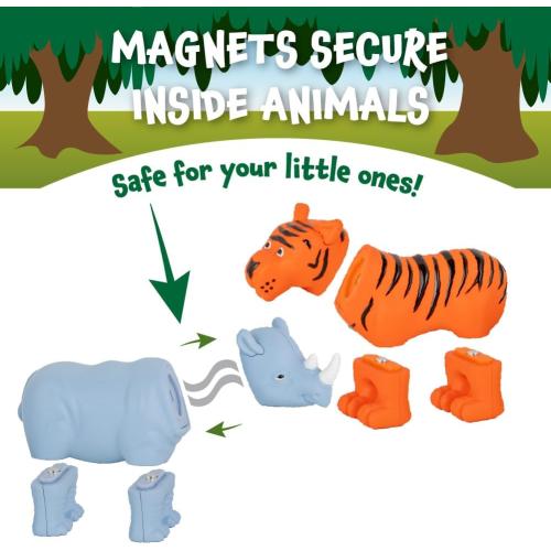 POPULAR PLAYTHINGS Magnetic Animals for Toddlers 1-3, Mini Mix or Match Animal Toys, Set of 7 Gift for Kids - Jungle Animals with Pop-up Playmat