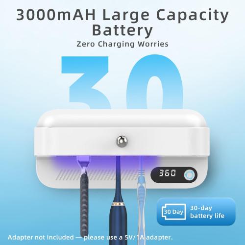 Wall Mounted Toothbrush Holder with Active Airflow Drying for Shared Family Bathroom, Fits Electric & Manual Toothbrushes, Rechargeable, No-Drill Installation