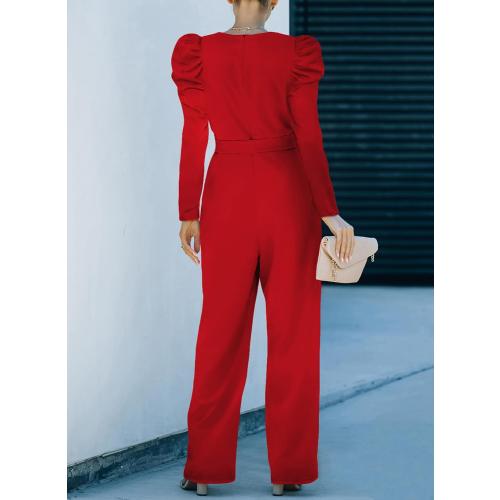 Size L BLENCOT Jumpsuit Long Sleeve Casual V Neck Belted Wide Leg Formal Rompers Jumpsuit