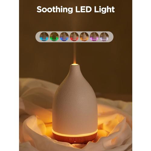 White InnoGear Oil Diffuser, 150ML Ceramic Diffuser for Essential Oils Handcrafted Aromatherapy Diffuser Ultrasonic Cool Mist Humidifier with 2 Mist Modes Waterless Auto Off for Room Office, White