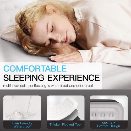 Air Mattress Queen with Built in Pump - Upgraded Blow Up Bed,2 Mins Quick Self Inflatable and Deflate, 18/650lbs Max, Strong Support, Flocked Top, Puncture Resistant, for Camping,Home,Guests