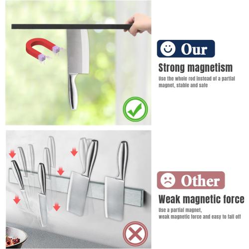 Dmore magnetic knife holder for wall—with 4 hooks, No Drilling 23 Inch black knife magnetic strip, Powerful knife magnet rack, include Adhesive Tape and screws for Knives, Utensils, and Tools