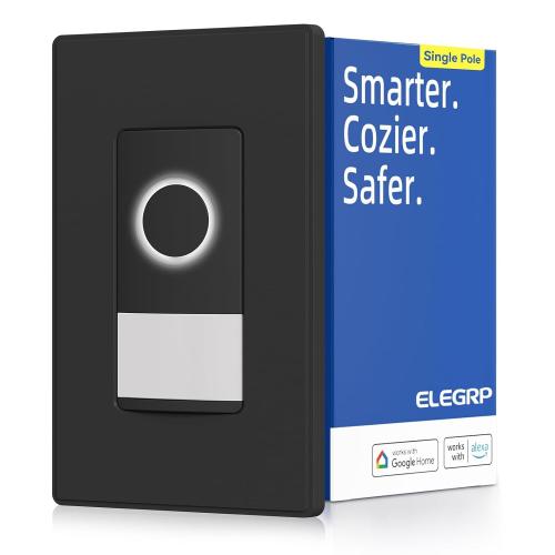 ELEGRP Smart Motion Sensor Switch, 2.4GHz Wi-Fi Single Pole Light Switch Works with Alexa & Google Assistant, APP Remote Control, Neutral Wire Required, UL Certified, No Hub Required (Black, 1 Pack)