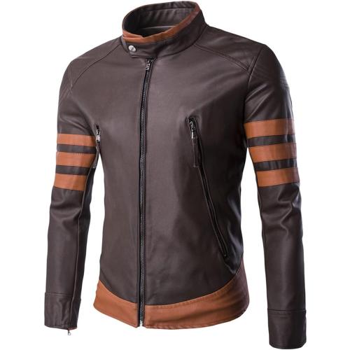 Size XXL Men's Faux Leather Jacket Brown Moto Motorcycle Bomber Punk Fashion Slim Fit Coat