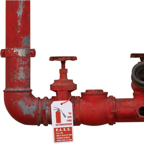 Outus 50 Sets Fire Extinguisher Tags with Adjustable Wire Ties 4.2 x 2.1 Inch Monthly Inspection Waterproof Tags Extinguisher Recharge and Inspection Record for Indoor Outdoor
