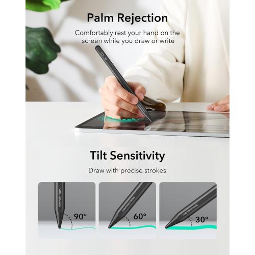 ESR Geo Digital iPad Pencil Findmy Compatible with Apple iPad 2018-2025,with Easy Shortcuts for Apple iPad A16/10/9/8 & Air 13/11 & Pro 12.9/13/11 & Mini 7/6/5,Black(No Wireless Charging)