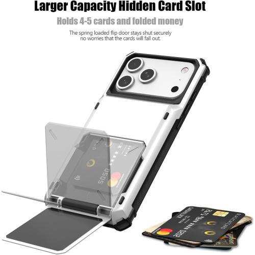 Nvollnoe Compatible with iPhone 17 Pro Max Case with Card Holder[Store 5 Cards] Dual Layer Heavy Duty Shockproof Wallet Case with Hidden Card Slot Large Storage Cover for Men&Women 6.9''(White)