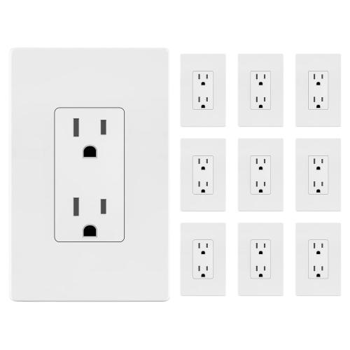 LIDER Matte Finish Decorator Receptacle with Interchangeable Face Cover, Child Safe Tamper-Resistant Wall Outlet with Screwless Wall Plate, Residential Grade 15A 125V UL Listed LR15-TR-WSWP10P, White
