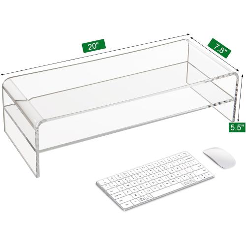 20in Large Acrylic Monitor Stand, 2-Tier Premium Large Laptop Stand, Acrylic Computer Monitor Riser for Home, Office, Business, Keyboard Storage, Multi-Media Laptop, Printer, TV