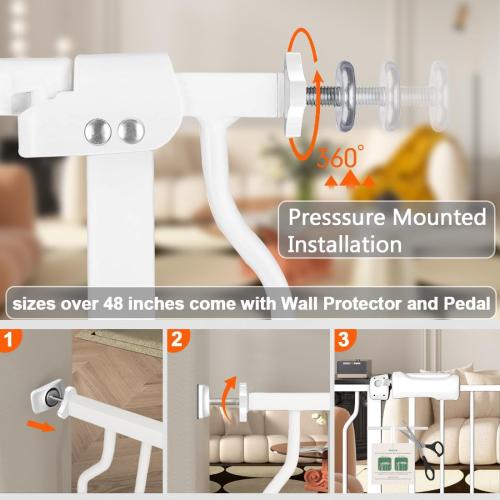 Fairy Baby Extra Wide Baby Gate for Doorways Auto Close Safety Gates for Bedroom, Fits 57.5 Inch to 62 Inch with Pressure Mounted Extention Kit, White