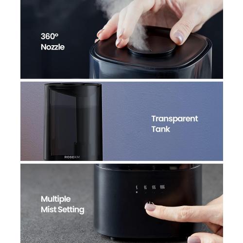 Humidifiers for Bedroom (1.1L), Small Cool Mist Humidifier for Home Plant and Baby Nursery, Quiet Ultrasonic Humidifier with 360° Nozzle, Auto Shut-Off, Filterless, Black