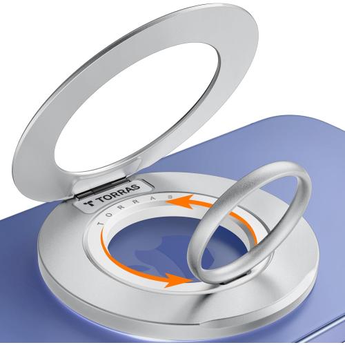 TORRAS 2025 Upgrade [Dual-Ring] Fit for MagSafe Phone Grip Ring Holder [Dual-Ring] Compatible with MagSafe Kickstand Magnetic for iPhone 16/15/14/13/12/11 Samsung, Google Accessories, Silver White