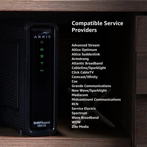 ARRIS (SBG10) - Cable Modem Router Combo - DOCSIS 3.0 16 x 4 Gigabit & AC1600 WiFi, For Comcast Xfinity, Cox, check with ISP for compatibility [Not for Spectrum] 400 Mbps Max Internet Speeds