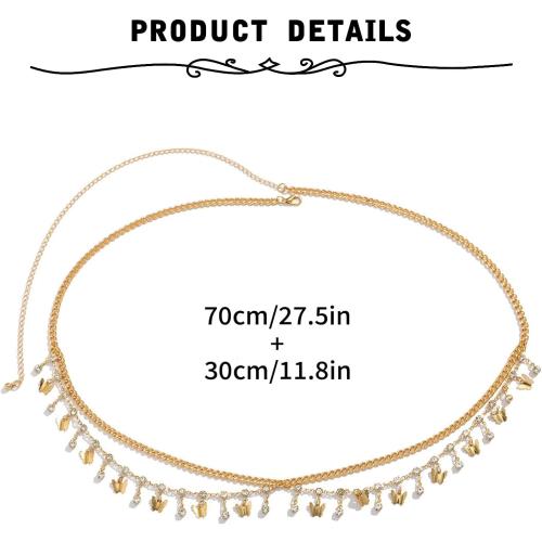 MODRSA Gold Chain Belt - Fashion Waist Chain Belt with Moon, Butterfly Rhinestone & Layered Design