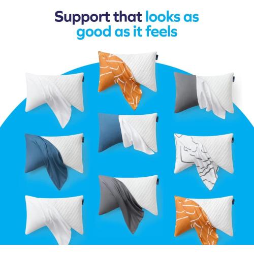 Sidney Sleep Bed Pillow for Side and Back Sleepers - Adjustable Filling - Memory Foam Pillow for Neck and Shoulder Pain - Customizable Loft - Queen Size - Additional Foam Bag Included (Grey)