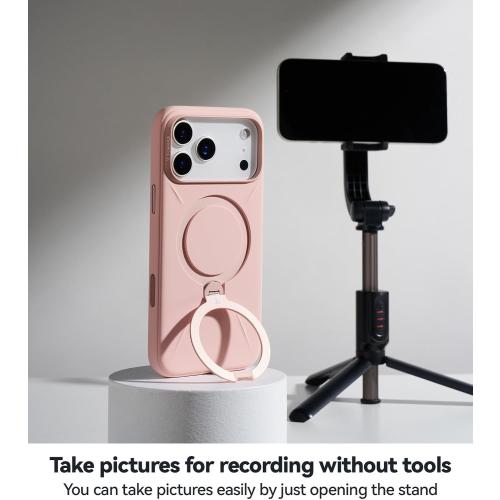 TORRAS Ostand Q3 Silicone for iPhone 17 Pro Max Case, Fit for MagSafe, 360 Spin Stand, Soft Liquid Silicone Cozy Grip, Camera Control, Protective Case for iPhone 17 Pro Max for Women Girl, Bliss Pink
