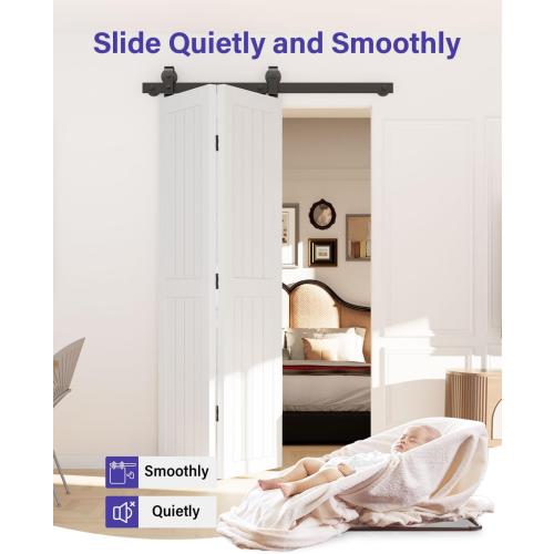 ZEKOO Bifold Barn Door Hardware: 60 inch Bi Folding Door Hardware Kits for 2 Closet Doors - Easy Assembly Smoothly Quietly Bifold Doors Track Kit - J Shape Top Mount Roller - Bi fold Hardware Only