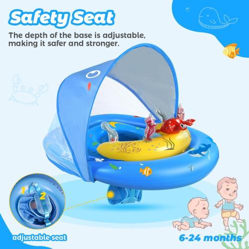 Baby Pool Float with UPF50  Sun Protection Canopy and Toy Play Console for Infant, Toddler, Adjustable Safety Seat for 3-36 Months