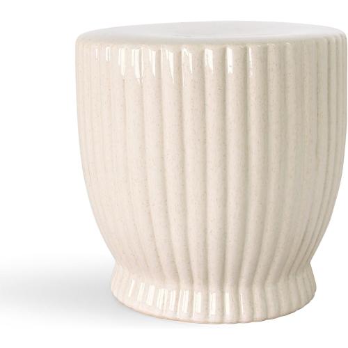 Color White Ceramic Decorative Garden Stool: Cream Stool Striped Drum Shape for Indoor Outdoor Decor - Ceramic Tabouret for Living Room Patio Front Porch Bathroom