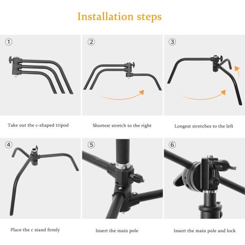 LOMTAP C Stand Light Stand Stainless Metal Photography Kit - Heavy Duty 10.8ft/330cm Vertical Pole, 4.2ft/128cm Boom Arm, Adjustable Base, Water Sandbag, 2 Grip Heads, 3 Clips for Softbox, Reflector