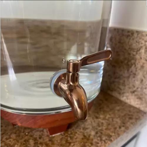 Glass Modern Beverage Dispenser, 2 Gallon Capacity, Stainless Steel and Wood, Cold Drink Holder