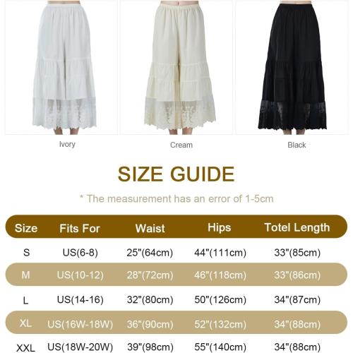 BEAUTELICATE Women Medium Cotton Batiste Culotte Slip Pettipants Lace Trim Vintage Wide Leg Half Slip