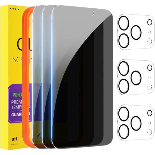 PEHAEL for iPhone 17 Pro Privacy Screen Protector Camera Lens Protector | 3 3 Pack, Installation Frame, Cleaning kits, Anti-Spy Private, Anti-Scratch, 9H Tempered Glass, Case Friendly, [6.3 inch]