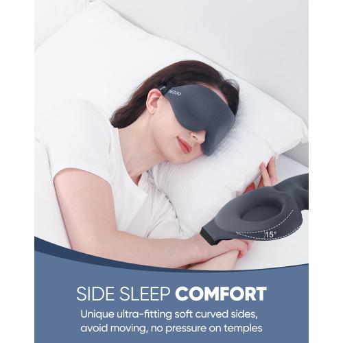 MZOO Luxury Sleep Eye Mask for Side Sleeper Men Women, Zero Eye Pressure 3D Sleeping Mask, Light Blocking Patented Design Night Blindfold, Soft Eye Shade Cover for Travel, Grey