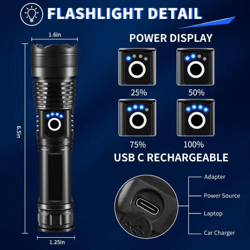 2 Pack Rechargeable Flashlights High Lumens, Super Bright Flashlight, 5Modes LED Flashlight Rechargeable, Adjustable Tactical Flashlights High Powered, Flash Lights for Emergency Camping Home