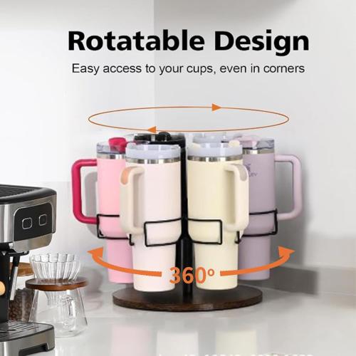 Rotatable Tumbler Organizer for 40 oz Cups, 6-Slot Tumbler Holder Organizer, Rotating Water Bottle Holder 40 oz Tumbler Storage Rack with Wooden Base for Kitchen Bottles Organization