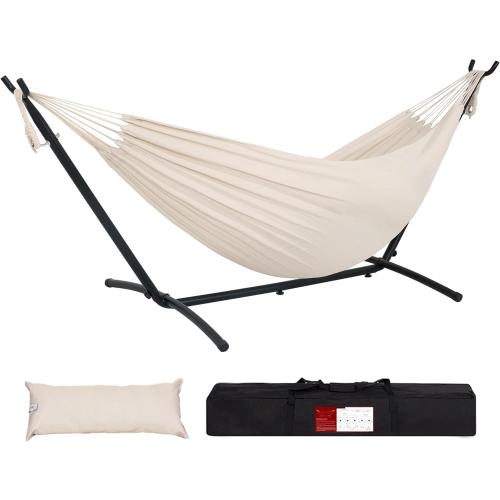 Lazy Daze Hammocks Double Hammock with 9ft Space-Saving Steel Stand Includes Portable Carrying Case, 450 Pounds Capacity (Natural)