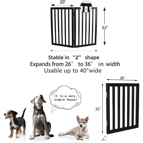 ZJSF Freestanding Indoor Dog Gate for House Foldable Wood Black Puppy Gate for Doorways Pet Gate for Stairs Extra Wide Pet Fence 32 Height 2 Panels