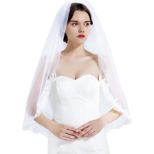 One size BEAUTELICATE Wedding Bridal Veil with Comb 1 Tier Lace Applique Edge